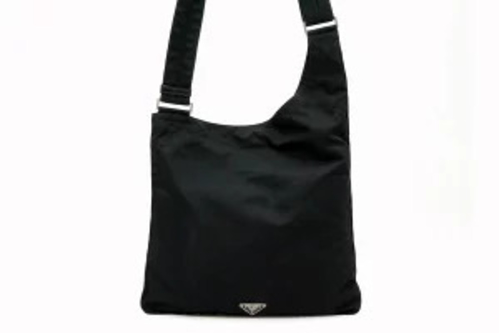 Prada Messenger Crossbody Bag Sacoche Triangle Plate Gusset Tessuto Black